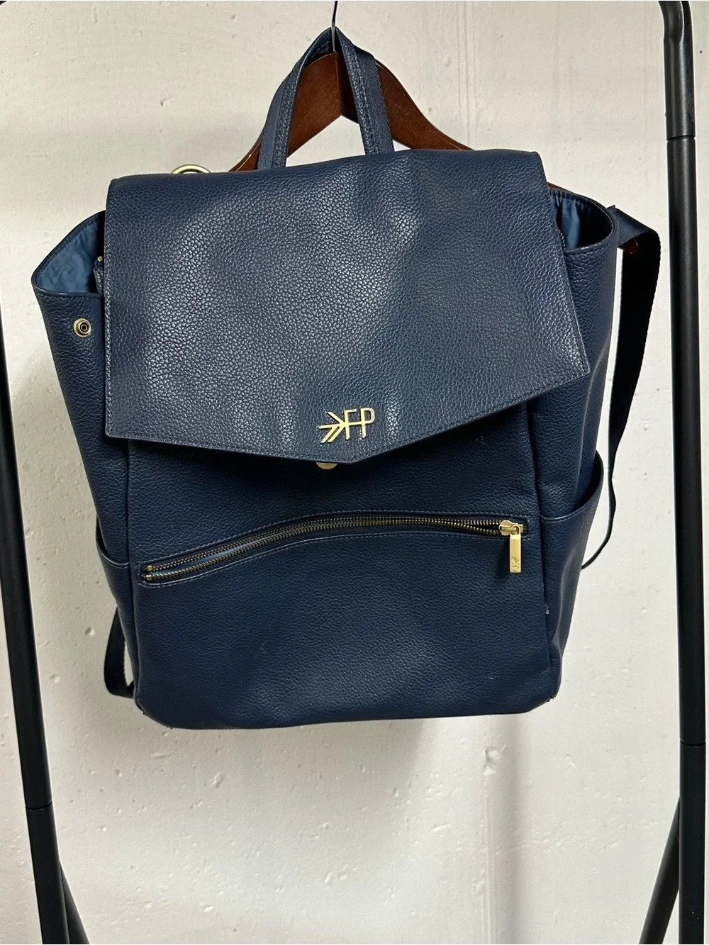 Freshly Picked Navy Leather Diaper Backpack with Gold Hardware
